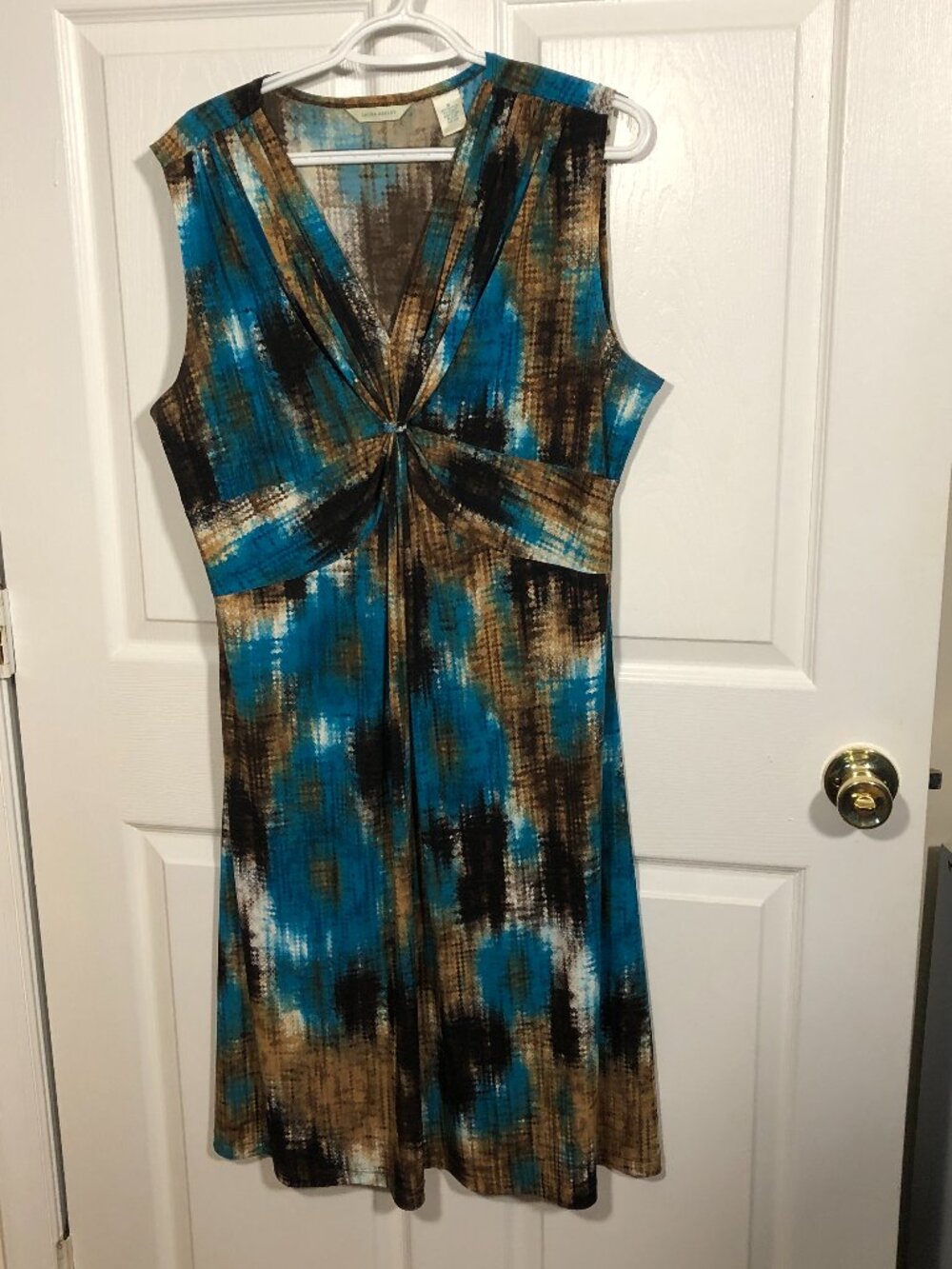 Laura Ashley teal and brown dress, sleeveless, XL